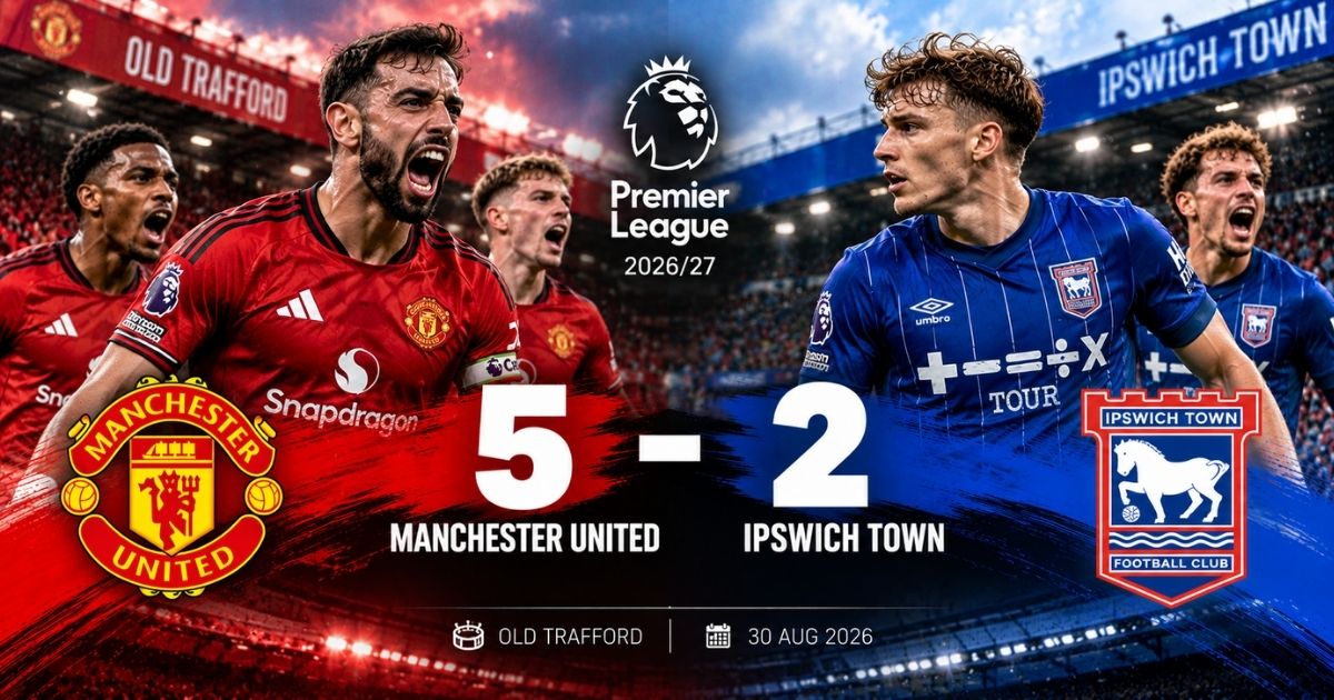 แมนเชสเตอร์ ยูไนเต็ด 5-2 อิปสวิช ทาวน์ ผลบอลพรีเมียร์ลีก 2026/27