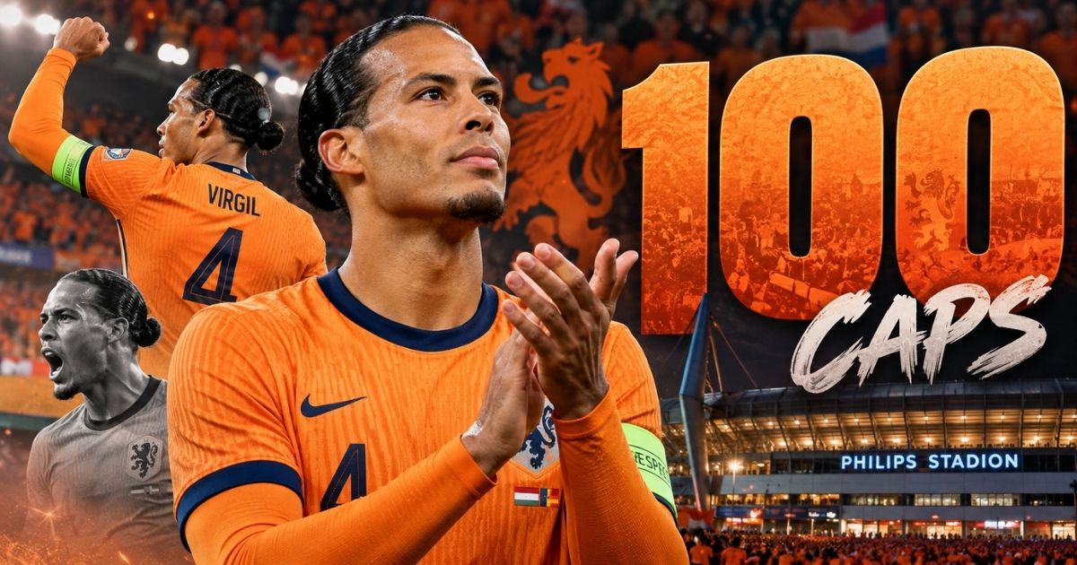 เฟอร์จิล ฟาน ไดจ์ค ฉลองลงสนามครบ 100 นัดให้ทีมชาติเนเธอร์แลนด์ในศึก UEFA Nations League 2026