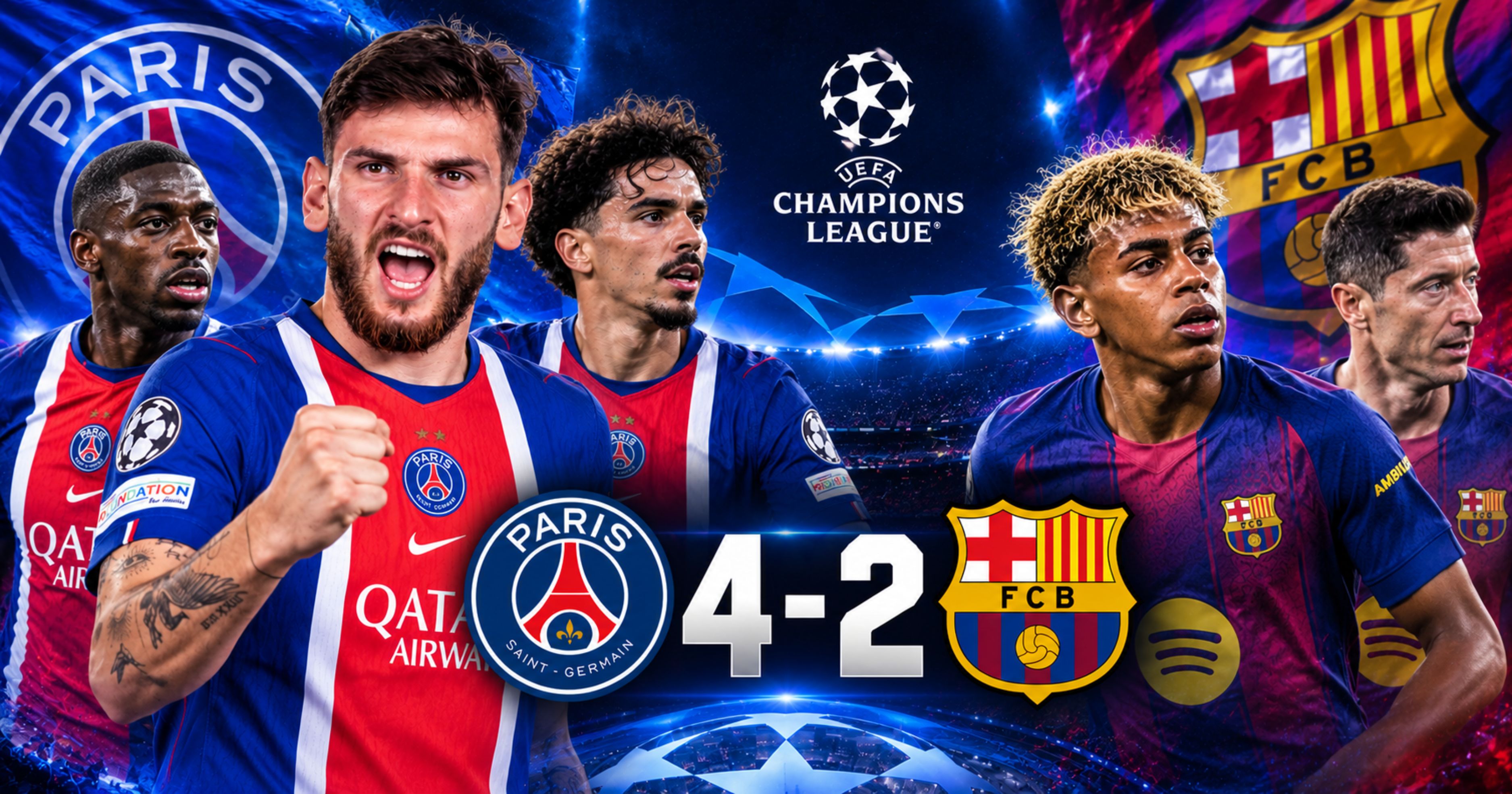 เปแอสเชเอาชนะบาร์เซโลน่า 4-2 ในศึกยูฟ่า แชมเปี้ยนส์ลีก 2026/27 รอบลีกเฟส นัดที่ 3